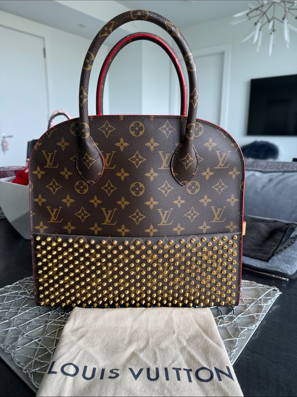 Louis Vuitton Brown Monogram Studded Alma-style Satchel with Red Trim - Picture 4 of 13